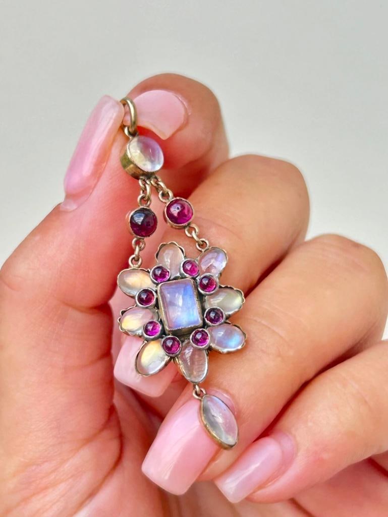 *Antique Moonstone and Ruby Gold Drop Pendant - 6