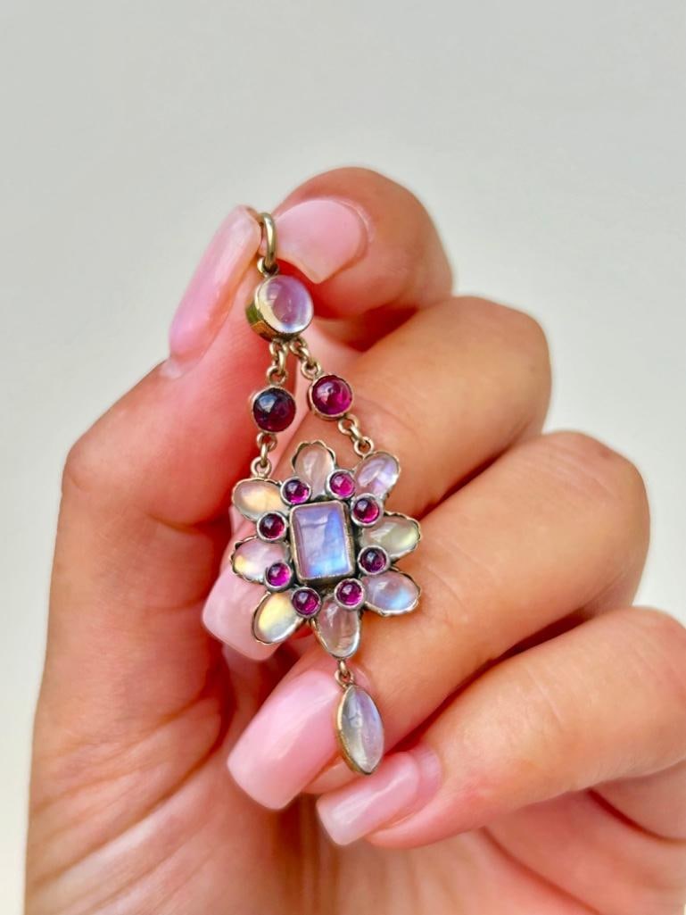 *Antique Moonstone and Ruby Gold Drop Pendant - 7