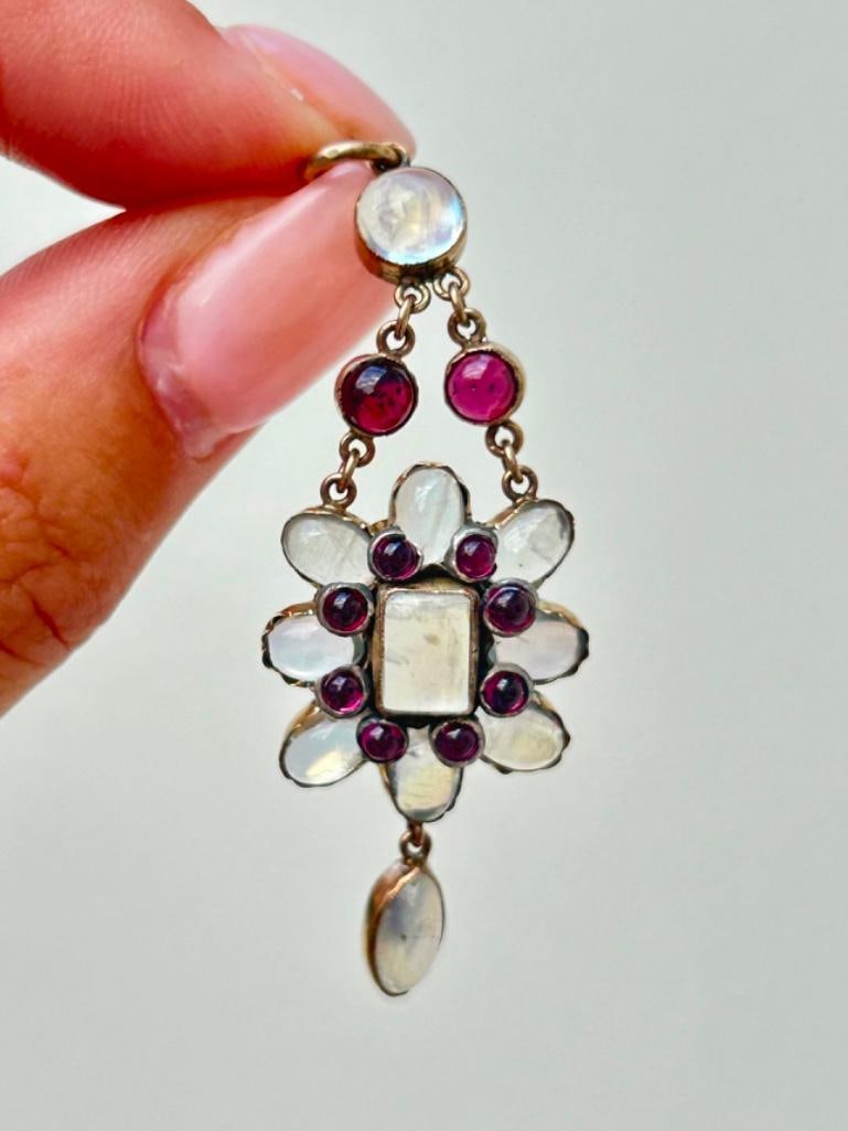 *Antique Moonstone and Ruby Gold Drop Pendant - 8
