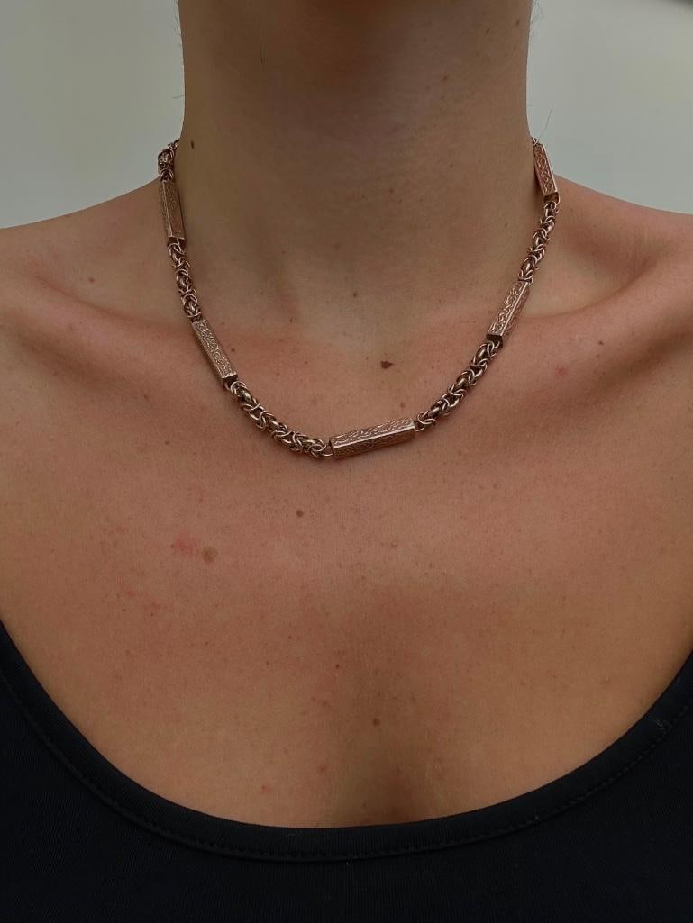 Heavy ornate antique 9ct rose gold chunky chain necklace - 2