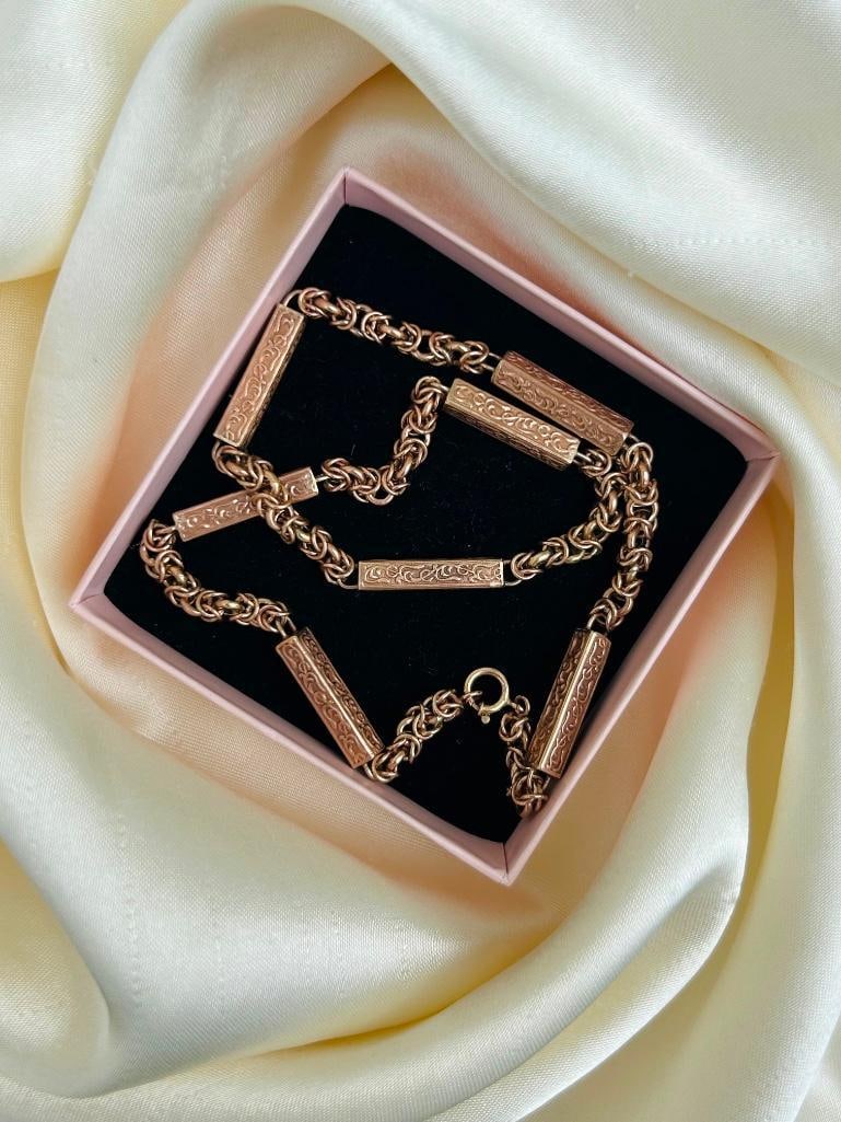 Heavy ornate antique 9ct rose gold chunky chain necklace - 5