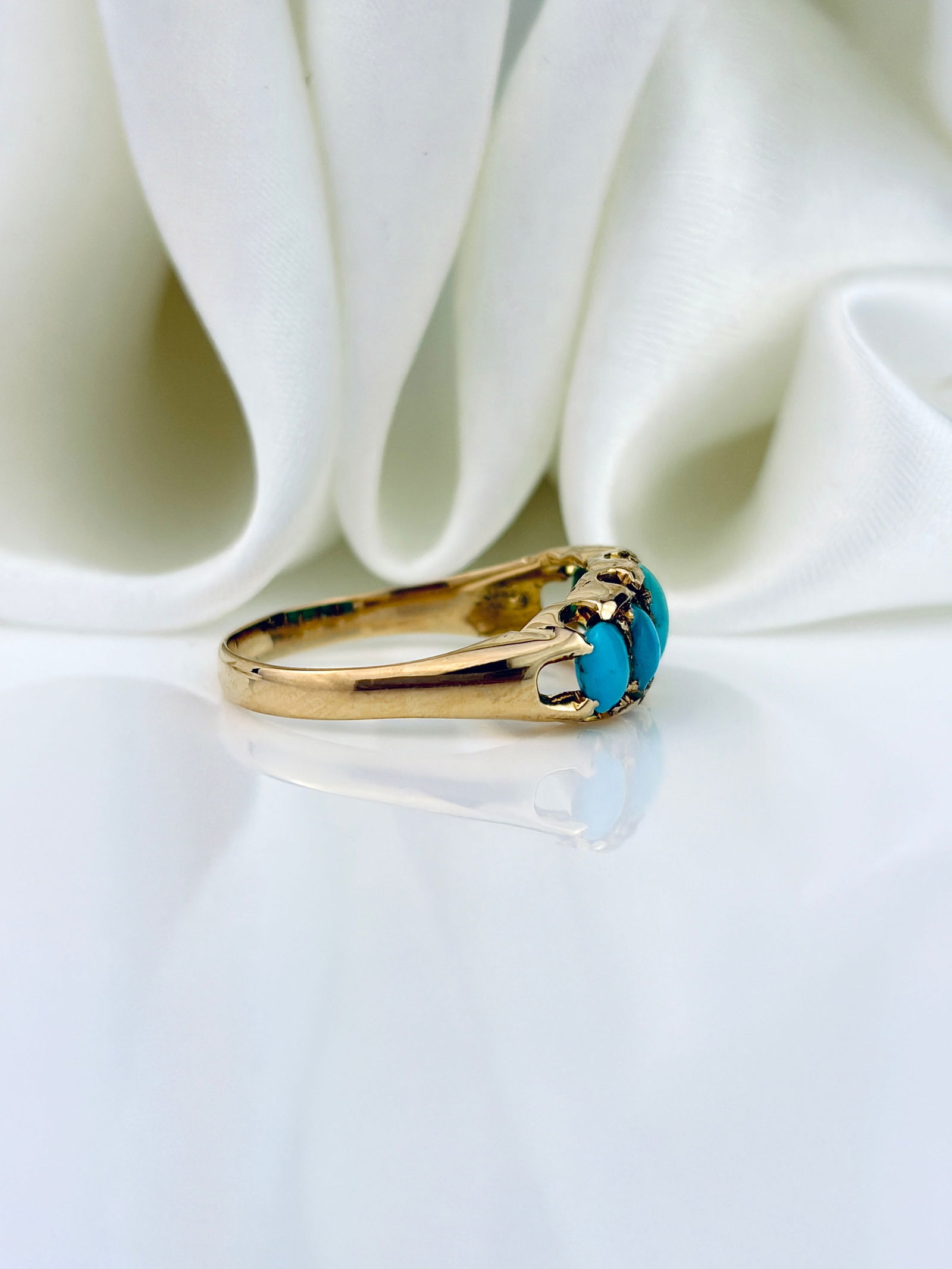 ANTIQUE 18CT YELLOW GOLD TURQUOISE 5 STONE RING - 2