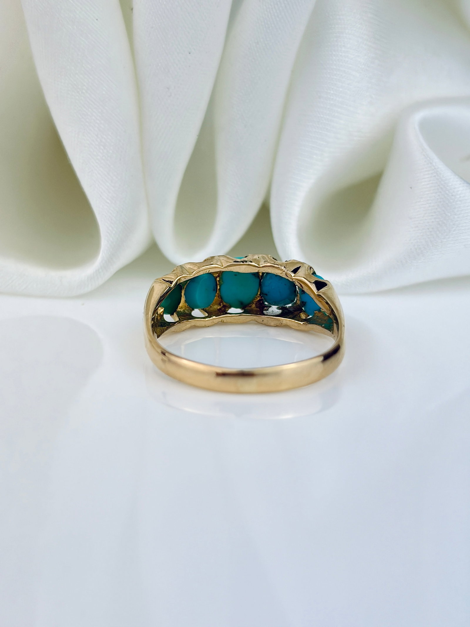 ANTIQUE 18CT YELLOW GOLD TURQUOISE 5 STONE RING - 3