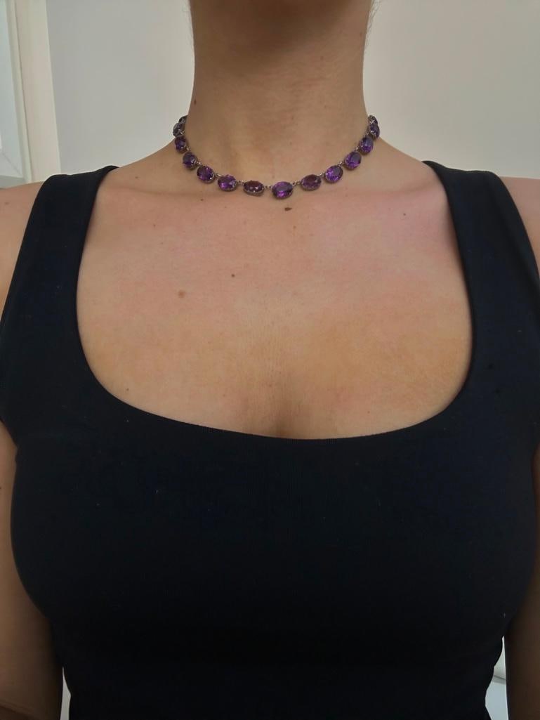 Antique Purple Paste Silver Rivière Necklace - 2