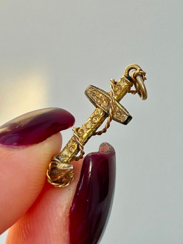 Antique Ornate Gold Anchor Charm / Pendant - 2