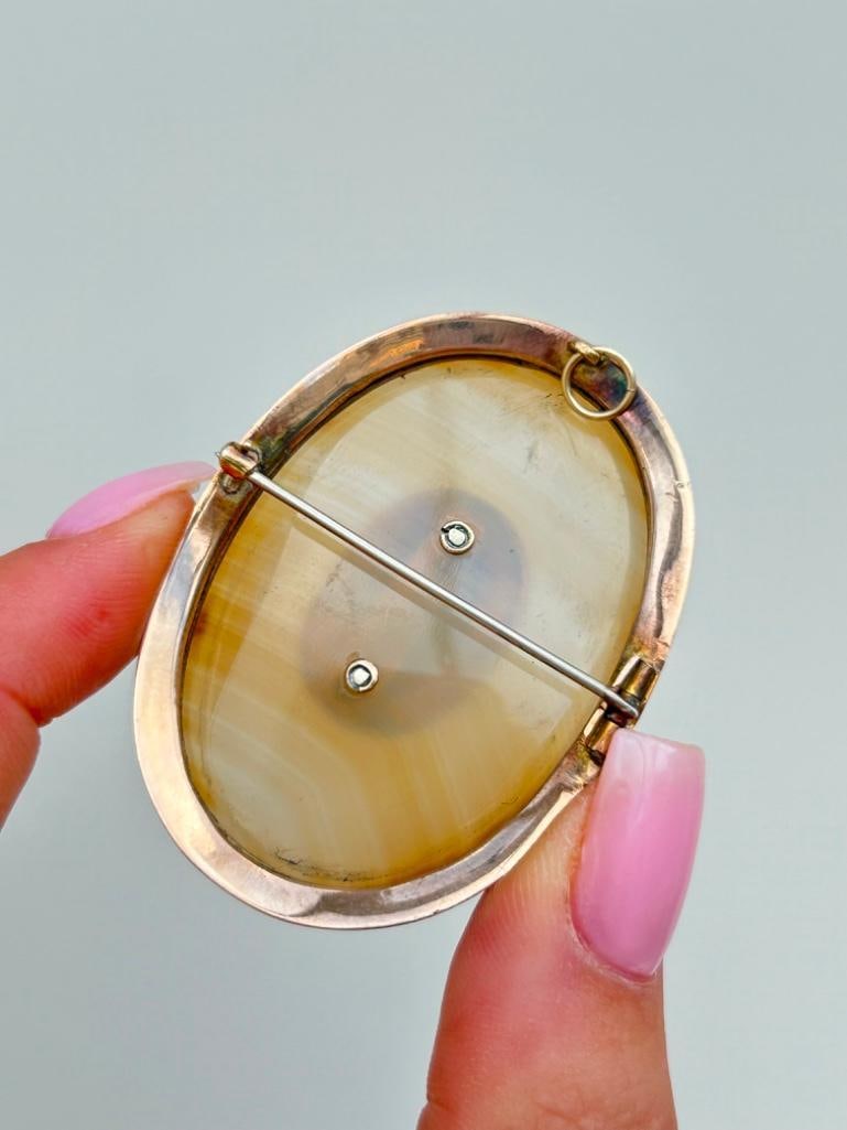 Antique 9ct Gold Chalcedony Cameo Large Pendant - 4