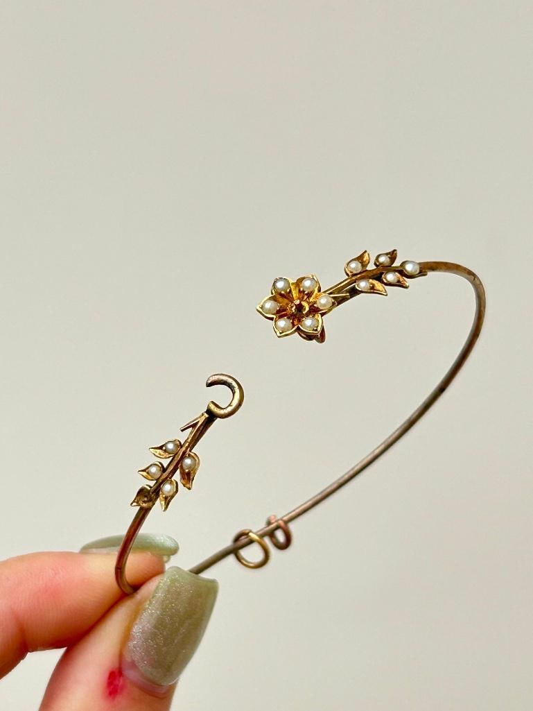 Antique Gold Pearl Bangle Bracelet - 5