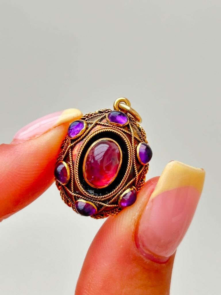 Antique Victorian Era 15ct Gold Foiled Amethyst Pendant - 2