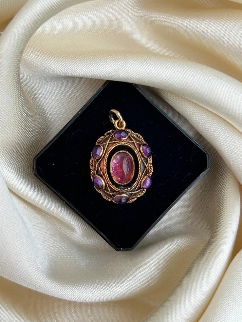 Antique Victorian Era 15ct Gold Foiled Amethyst Pendant - 3
