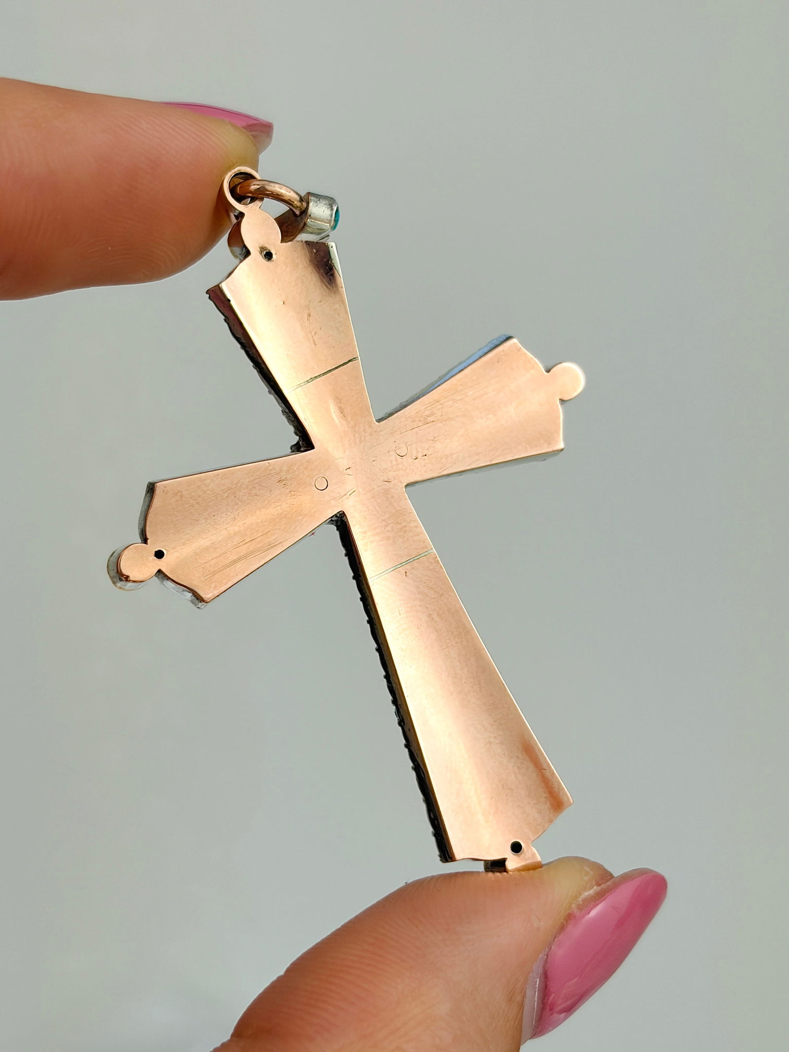 ANTIQUE TURQUOISE AND PEARL LARGE CROSS PENDANT - 7