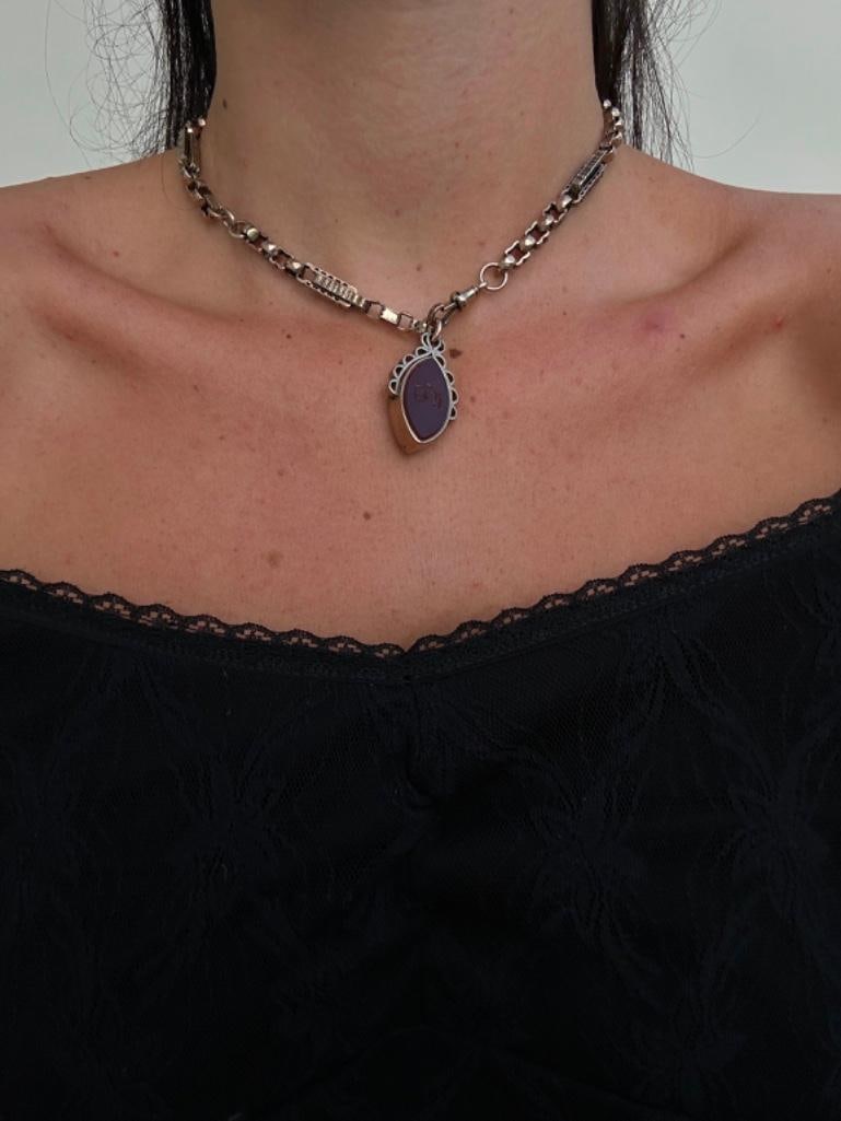 Chunky Heavy Antique 9ct Gold Starlink Chain Necklace with DogClip and Pendant - 3