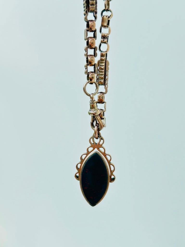 Chunky Heavy Antique 9ct Gold Starlink Chain Necklace with DogClip and Pendant - 4