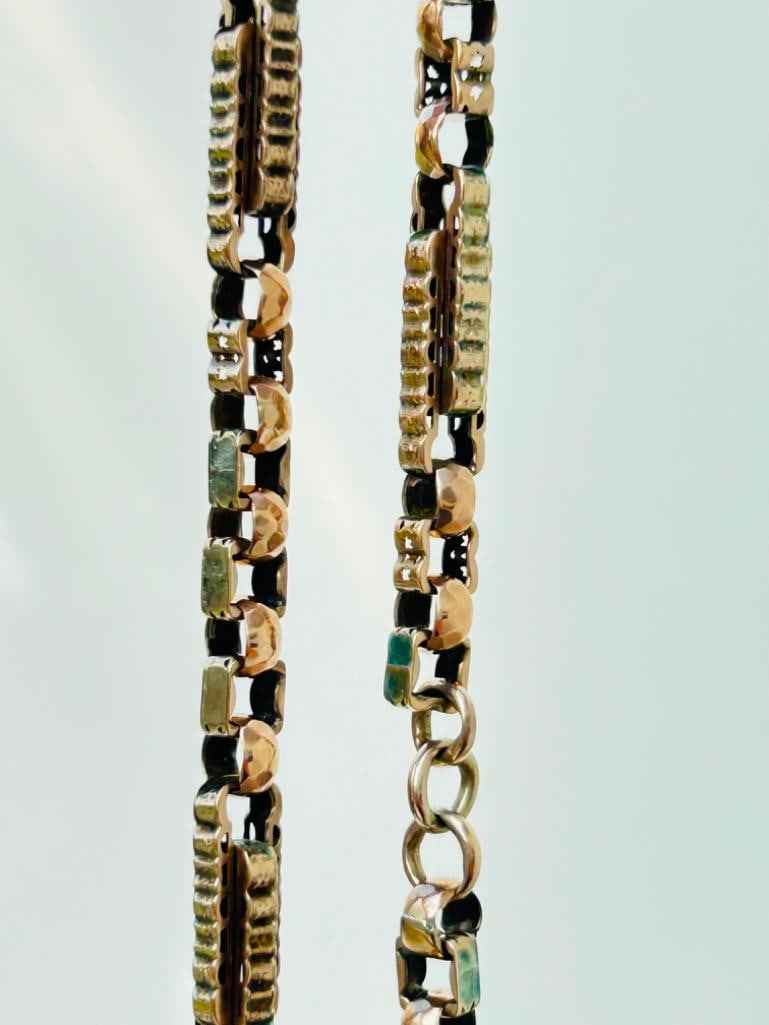 Chunky Heavy Antique 9ct Gold Starlink Chain Necklace with DogClip and Pendant - 7