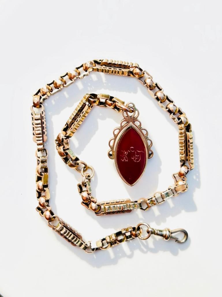 Chunky Heavy Antique 9ct Gold Starlink Chain Necklace with DogClip and Pendant - 8