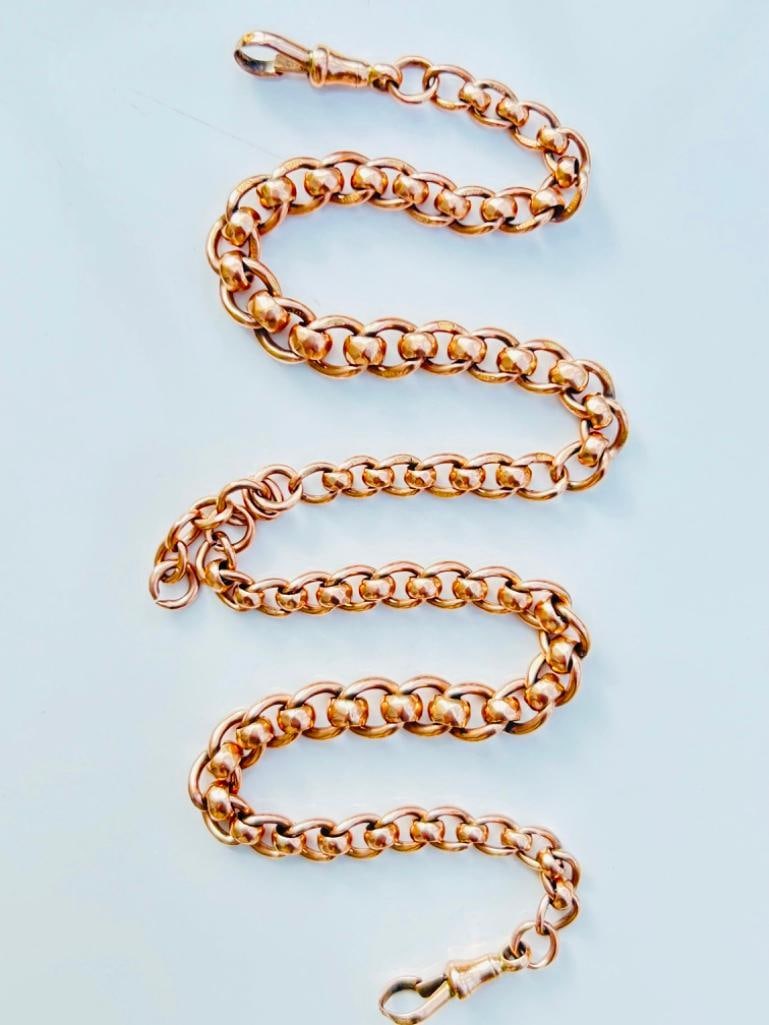 *Antique Heavy 9ct Gold Roller Ball Chain Necklace Double Dogclips - 11