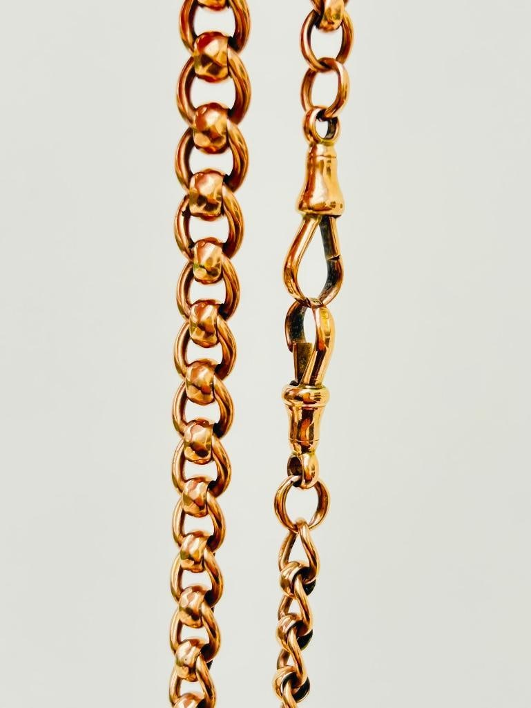 *Antique Heavy 9ct Gold Roller Ball Chain Necklace Double Dogclips - 5