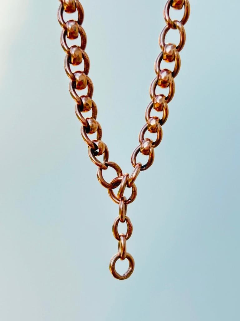 *Antique Heavy 9ct Gold Roller Ball Chain Necklace Double Dogclips - 6