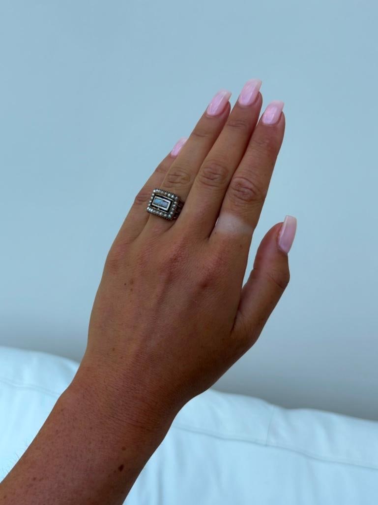 Antique Circa 1800 Opal Pear and Enamel Mourning Ring - 3