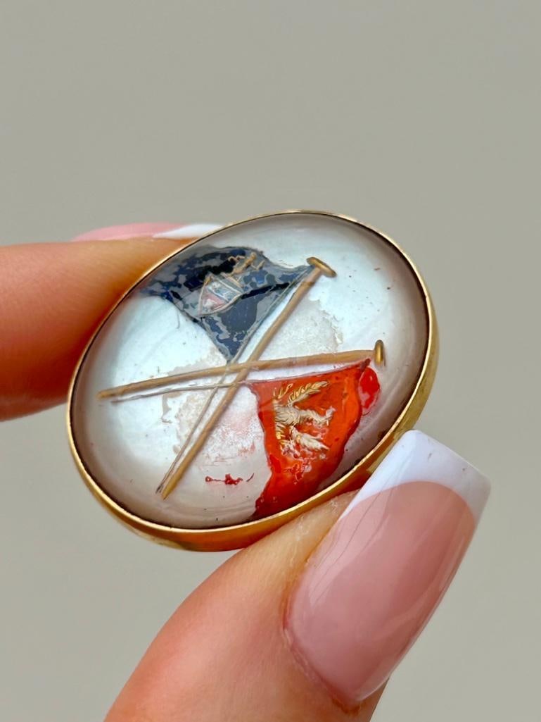 Antique Gold Large Essex Flags Brooch - 8