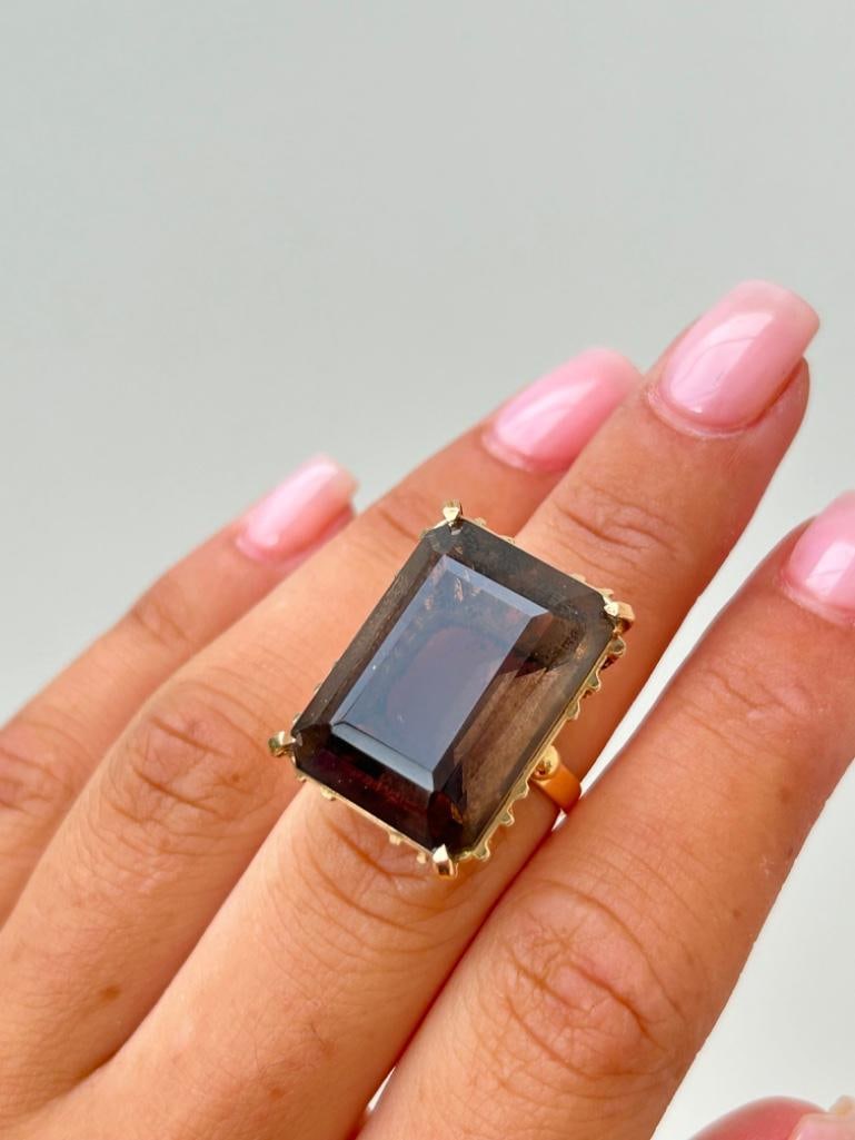 Large Antique 18ct Yellow Gold Quartz Cocktail Ring - 3