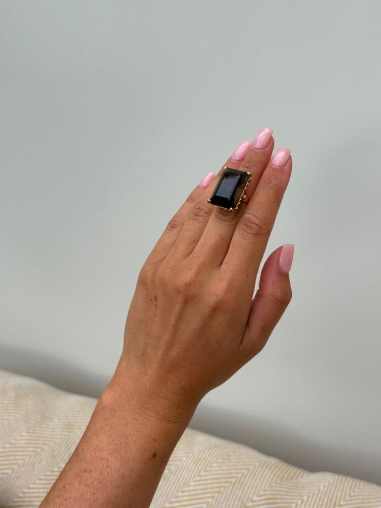 Large Antique 18ct Yellow Gold Quartz Cocktail Ring - 4