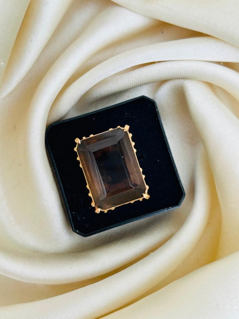 Large Antique 18ct Yellow Gold Quartz Cocktail Ring - 5
