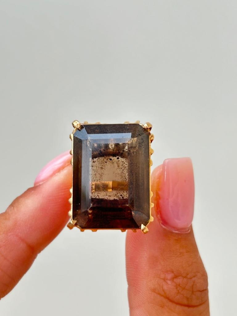 Large Antique 18ct Yellow Gold Quartz Cocktail Ring - 6