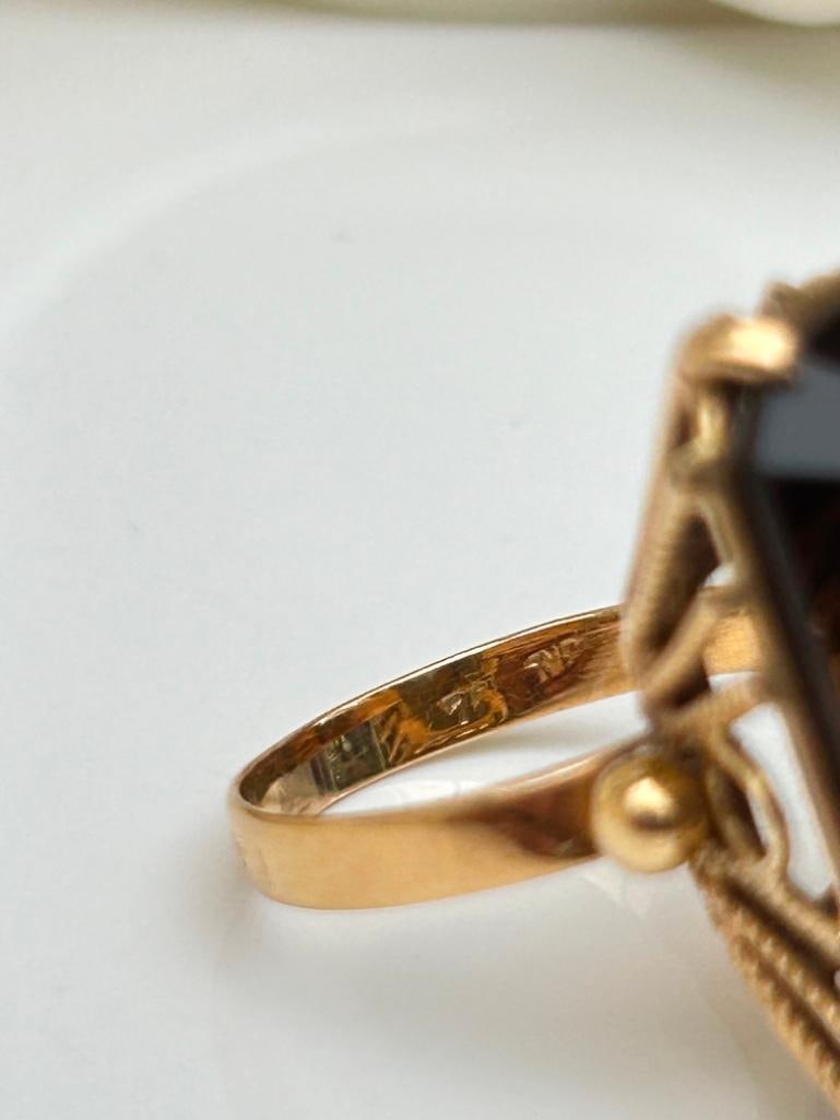 Large Antique 18ct Yellow Gold Quartz Cocktail Ring - 7