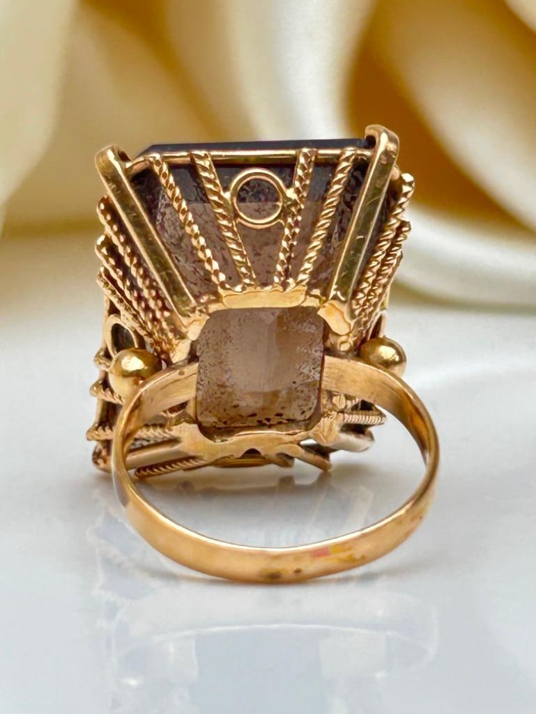 Large Antique 18ct Yellow Gold Quartz Cocktail Ring - 8