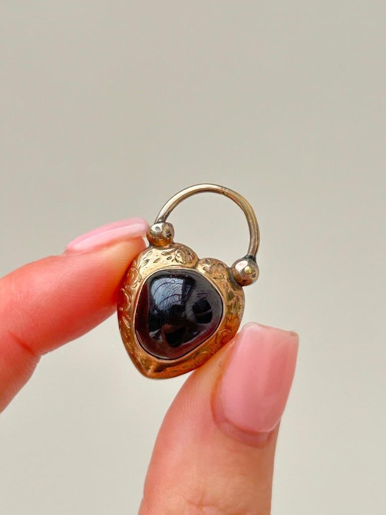 Chunky Antique Cabochon Garnet and Gold Padlock with Locket Back - 5