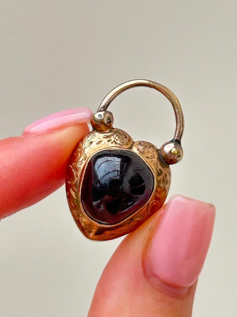 Chunky Antique Cabochon Garnet and Gold Padlock with Locket Back - 6