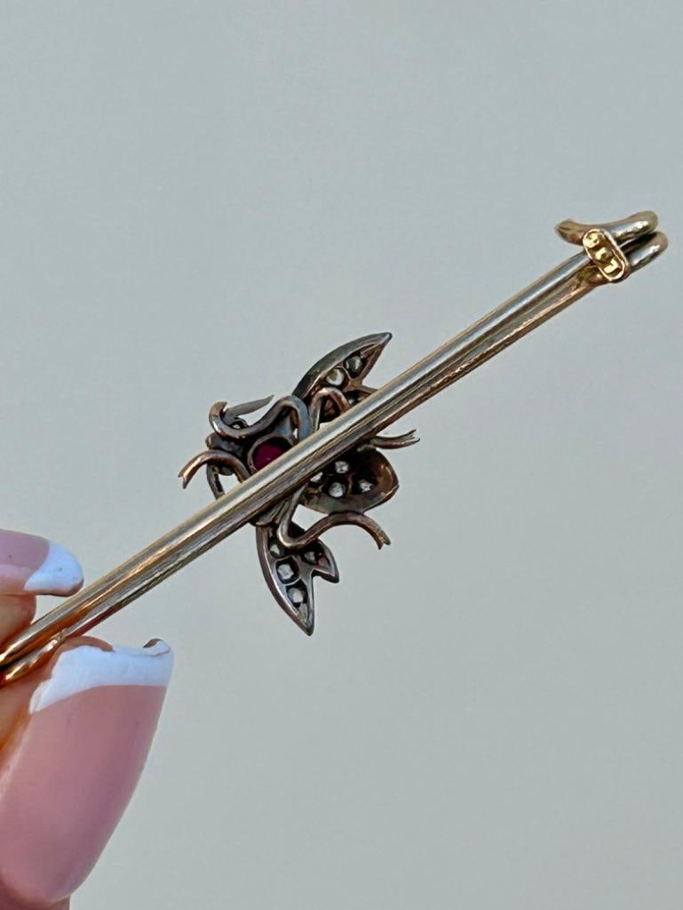 Gold Safety Pin with Rose Cut Diamonds Bug Design - 2