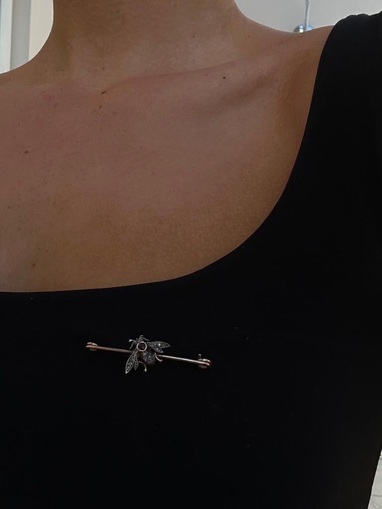 Gold Safety Pin with Rose Cut Diamonds Bug Design - 6