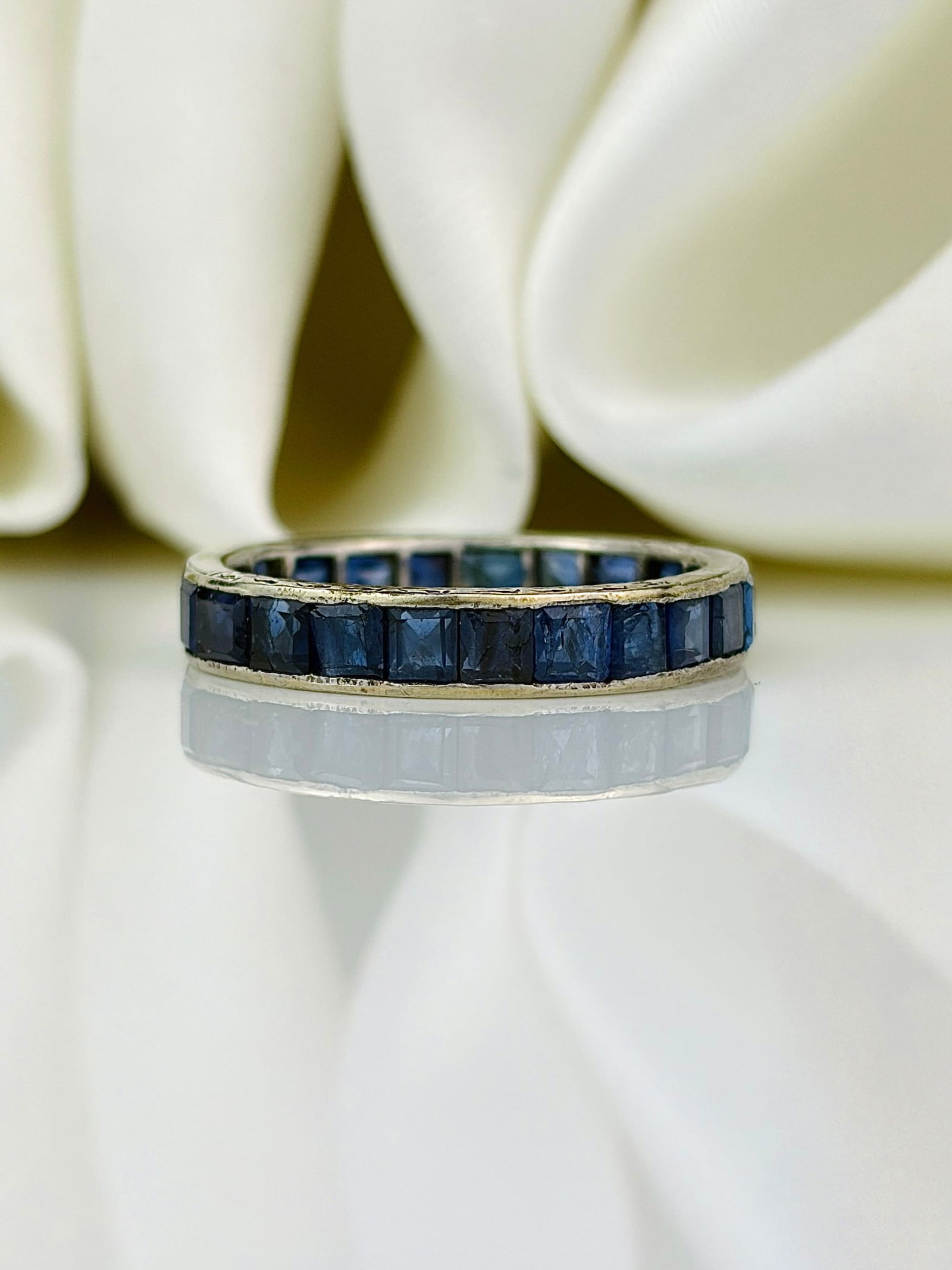 antique platinum sapphire full eternity band ring - 2
