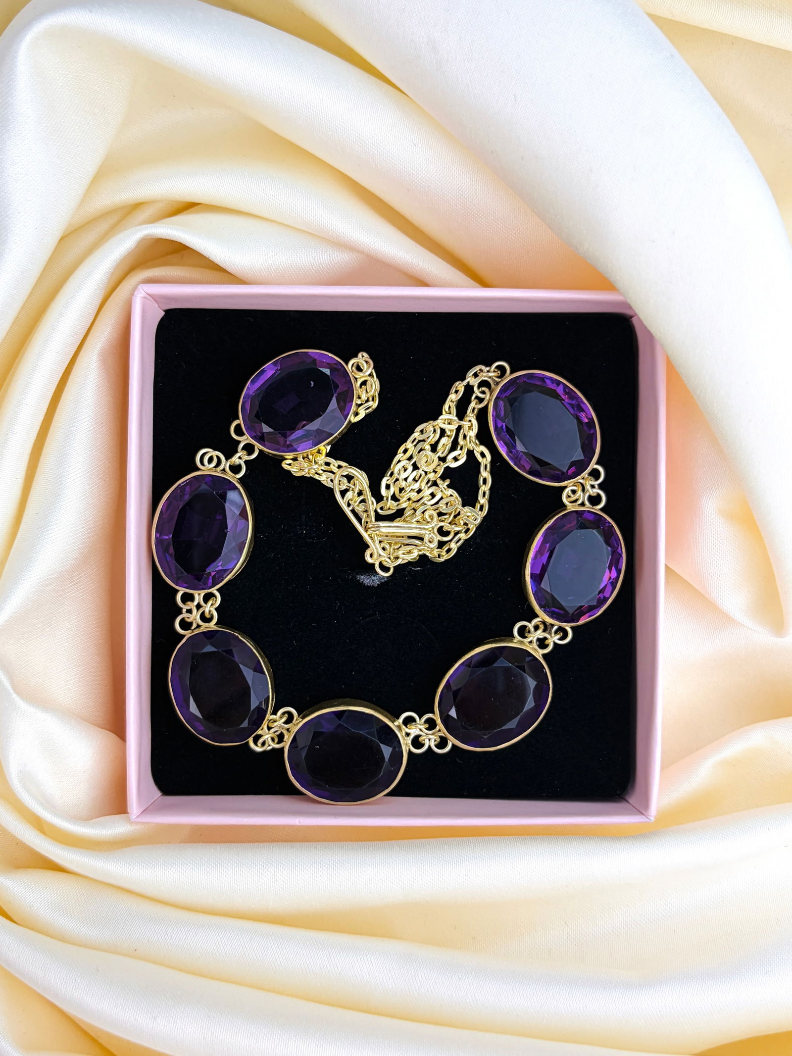 Chunky Antique Purple Paste Necklace in Silver Gilt - 10