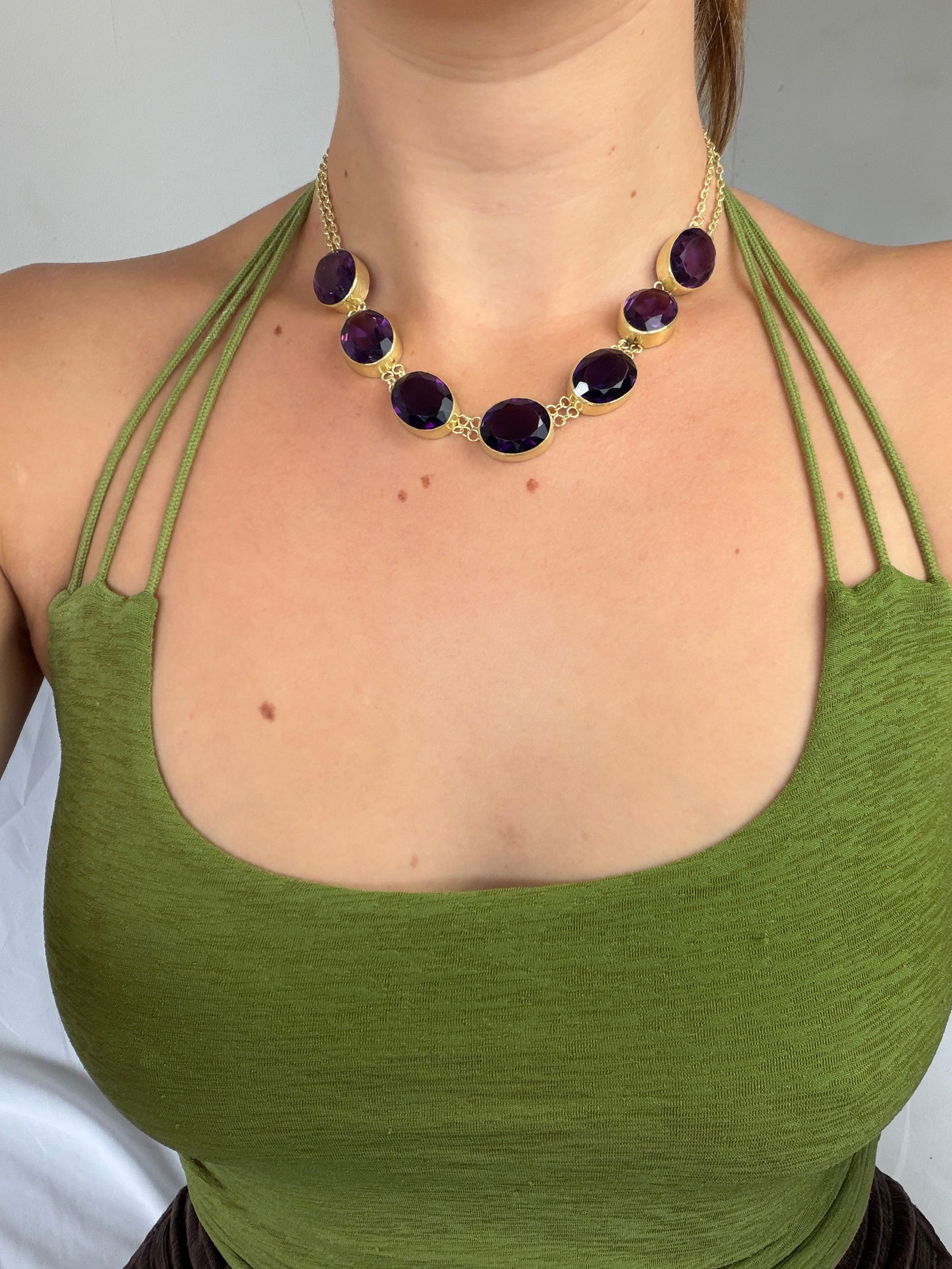 Chunky Antique Purple Paste Necklace in Silver Gilt - 11