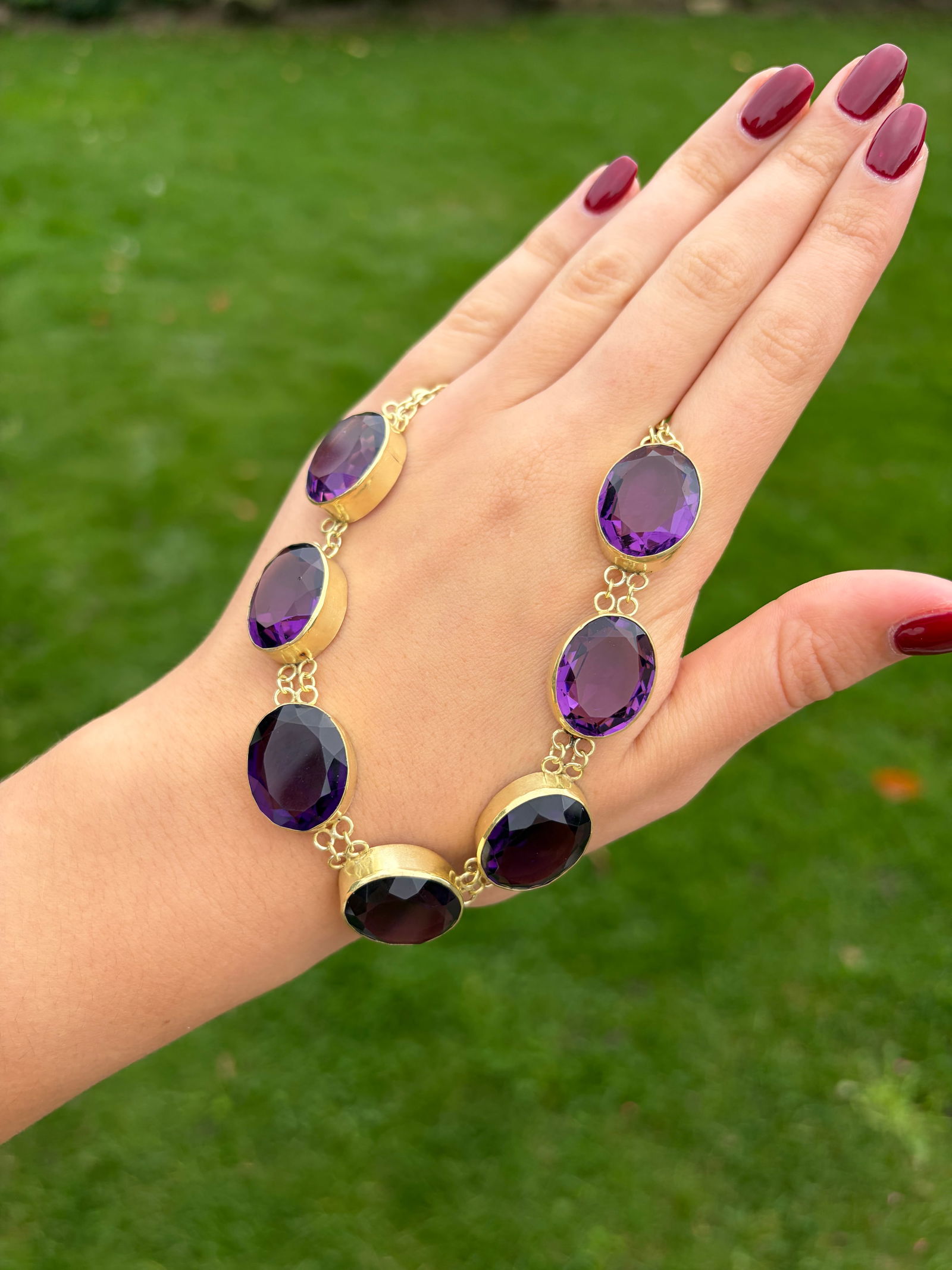 Chunky Antique Purple Paste Necklace in Silver Gilt - 13