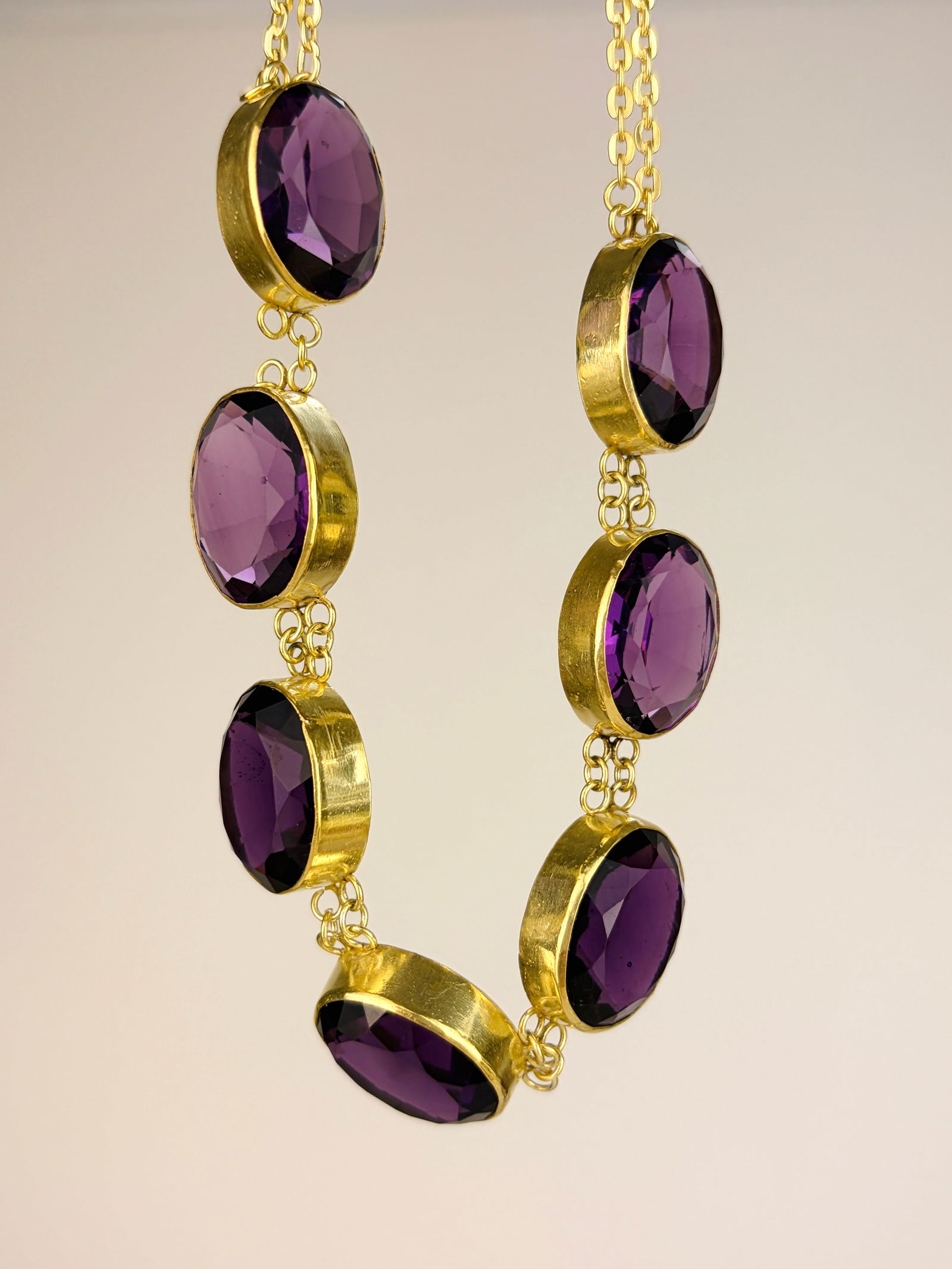Chunky Antique Purple Paste Necklace in Silver Gilt - 2