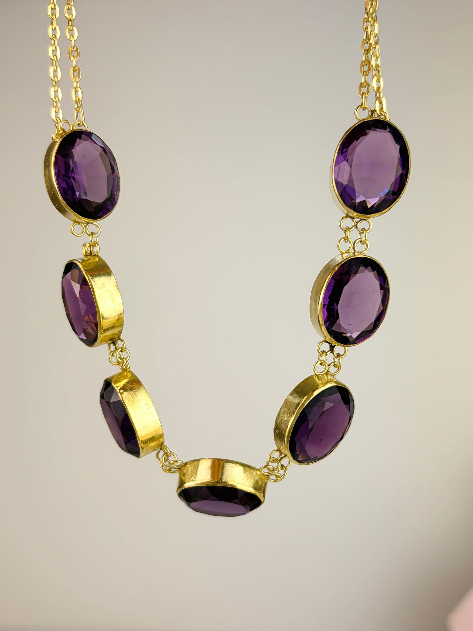 Chunky Antique Purple Paste Necklace in Silver Gilt - 3