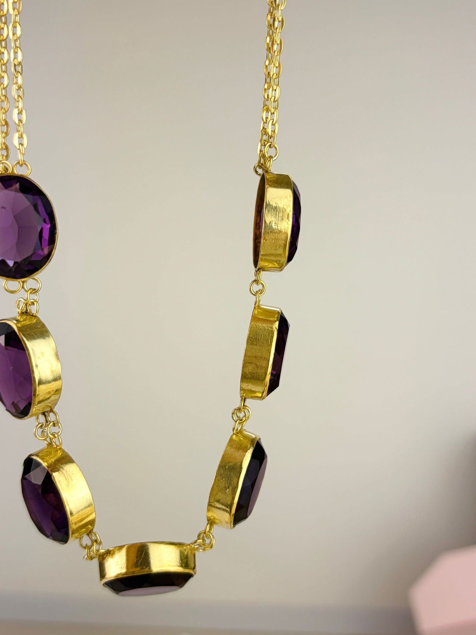 Chunky Antique Purple Paste Necklace in Silver Gilt - 4