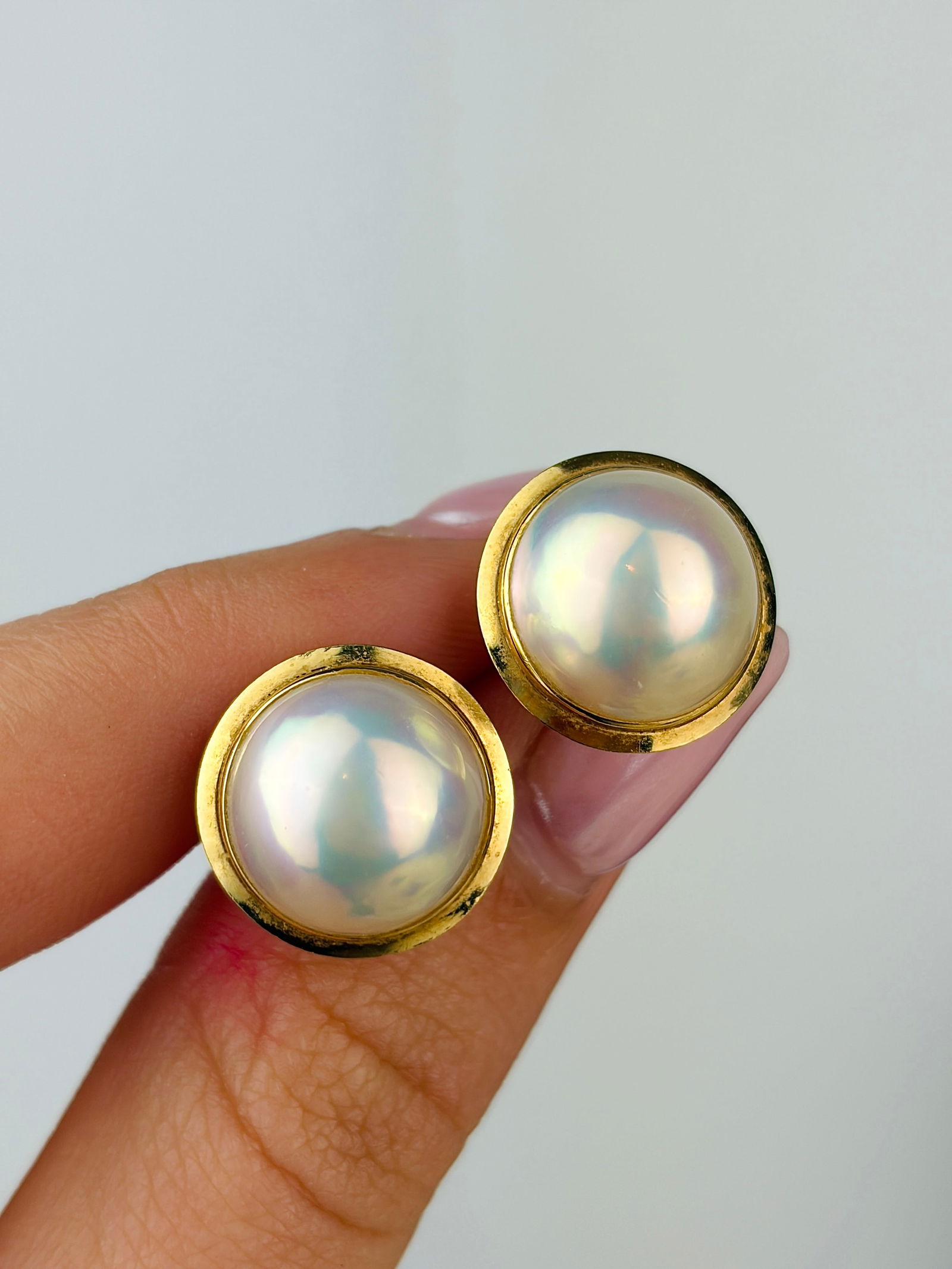 vintage 18ct yellow gold pearl stud style earrings - large size (1 of 7)
