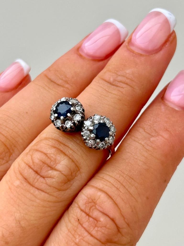 Wonderful Sapphire and Diamond Double Cluster Ring in Yellow Gold - 2