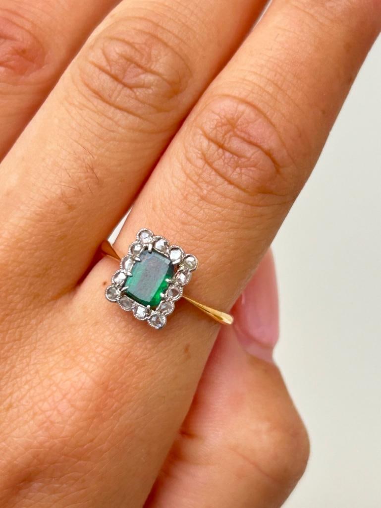 *18ct Yellow Gold and Platinum Green Tourmaline and Diamond Panel Ring - 2