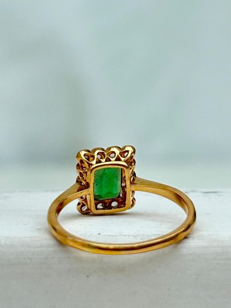 *18ct Yellow Gold and Platinum Green Tourmaline and Diamond Panel Ring - 6