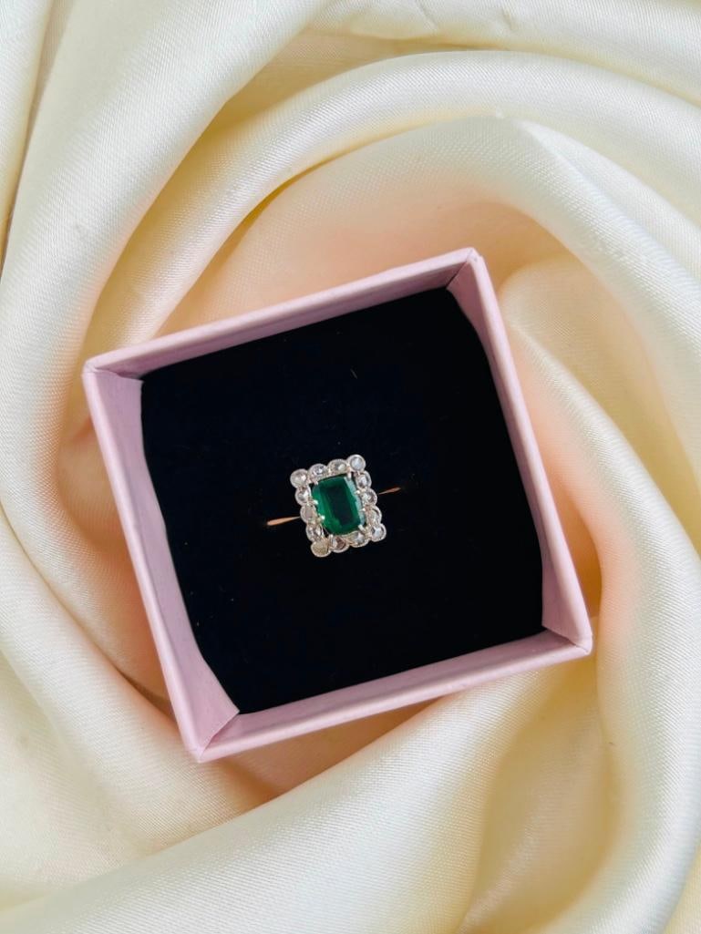 *18ct Yellow Gold and Platinum Green Tourmaline and Diamond Panel Ring - 7