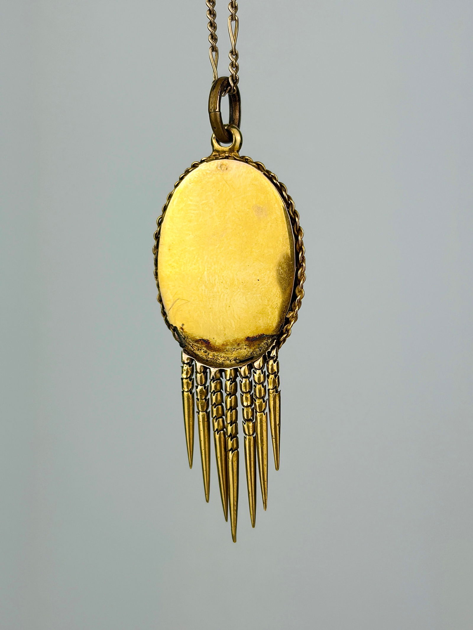 Antique victorian era 15ct yellow gold cabochon garnet fringe pendant - 3