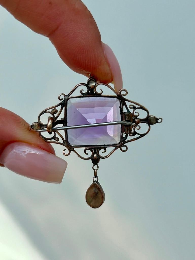 Large Antique Multistone Gold Brooch - 3