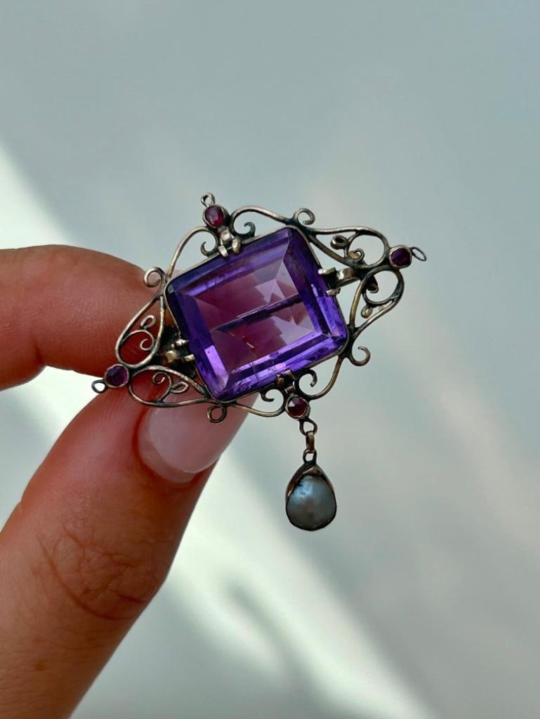 Large Antique Multistone Gold Brooch - 4