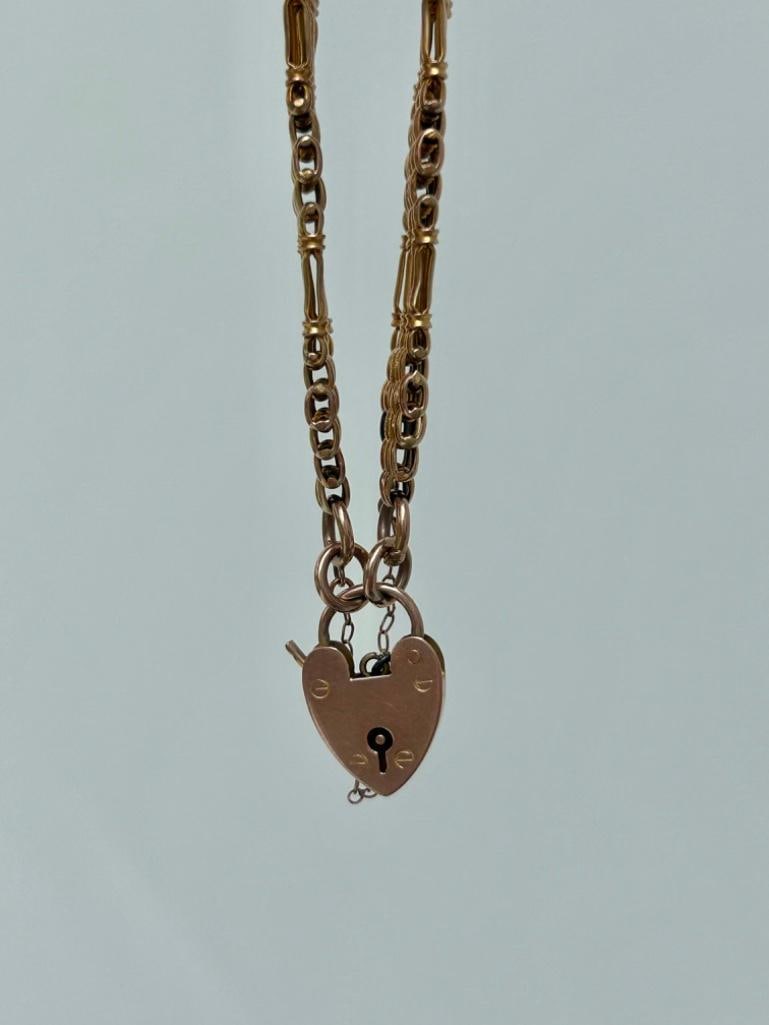 Wonderful 9ct Yellow Gold Gate Bracelet with Heart Padlock - 4
