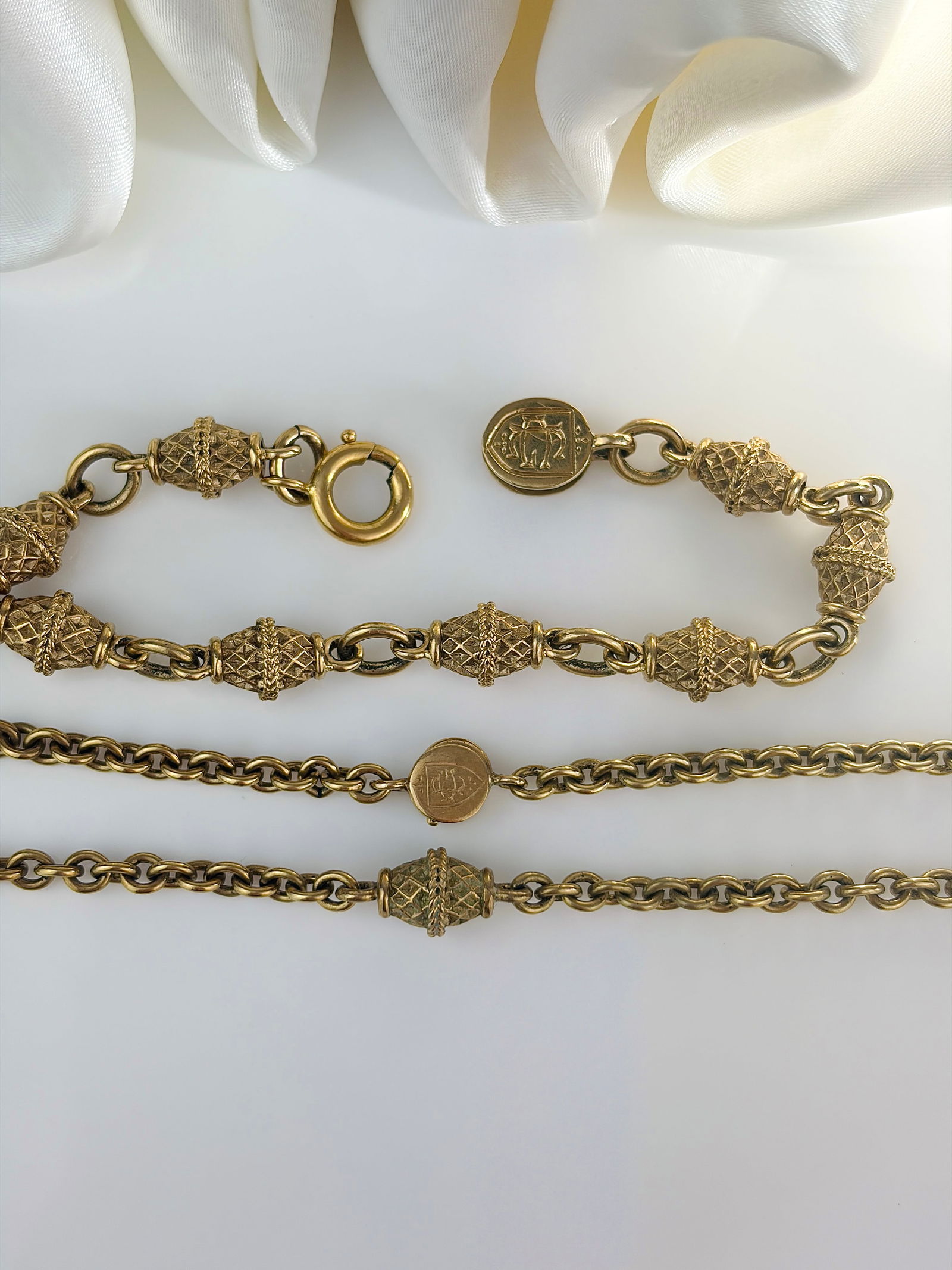 unusual design heavy 9ct gold fancy link chain necklace and bracelet set - 2